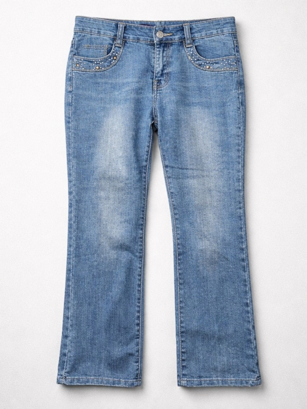 Y2K 3Y Team Embellished Cropped Vintage-Inspired Jeans | Light Wash Size 29